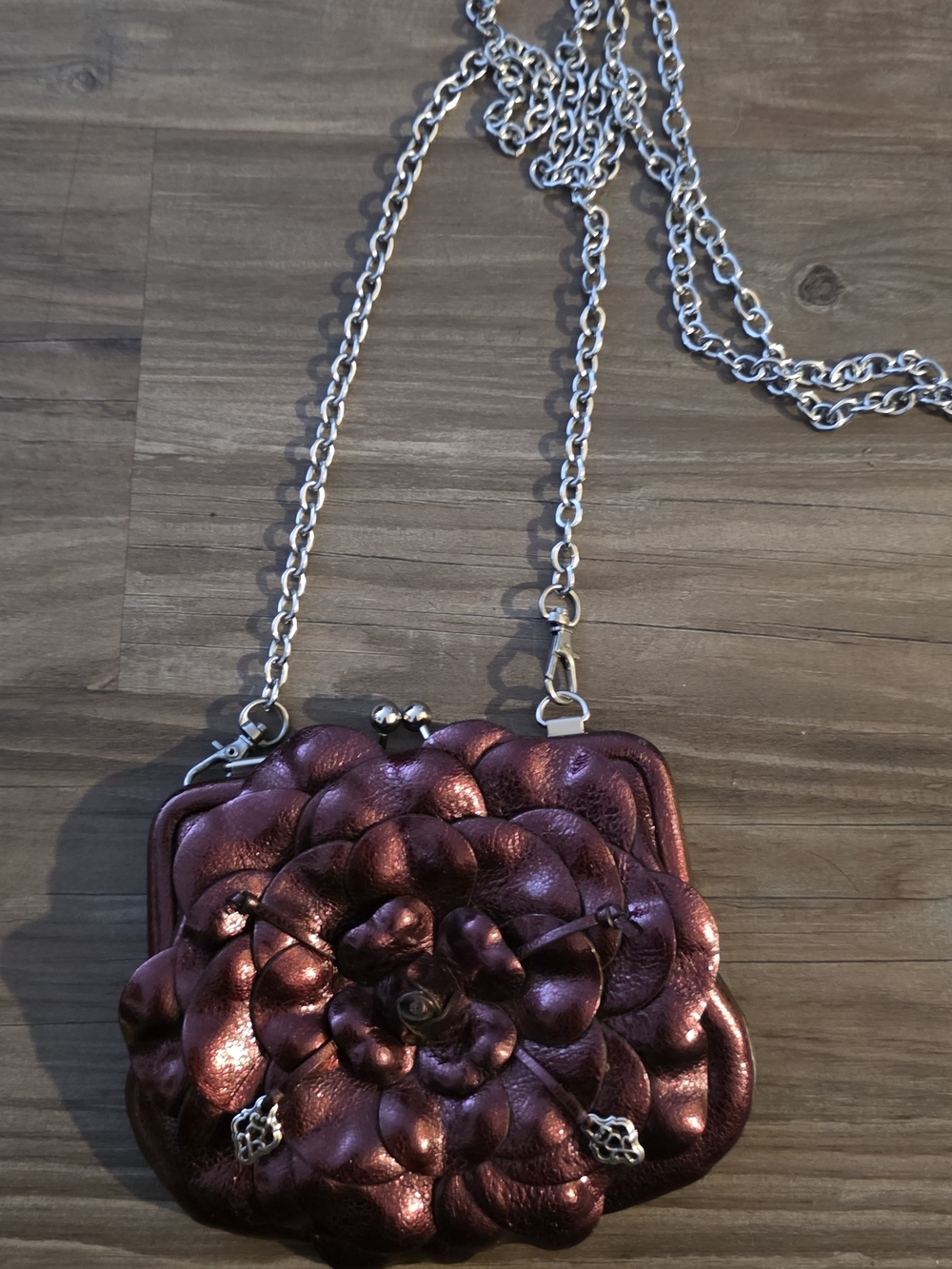 Vintage Brightin Metallic Plum Floral Crossbody Bag with Chain Strap